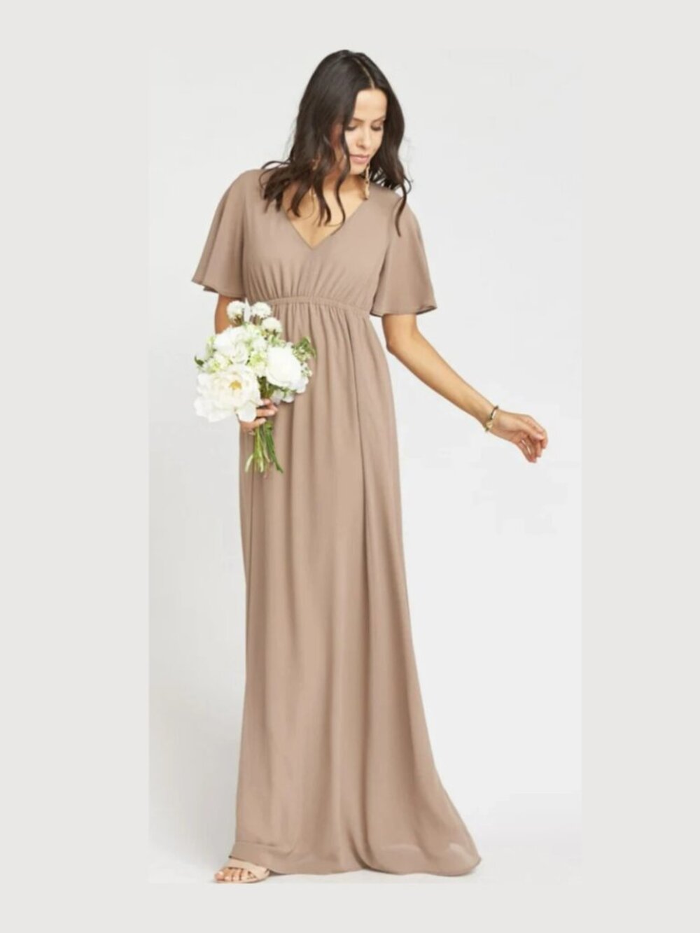 NWT Show Me Your Mumu-Women Emily Empire Caffon Maxi Dress-Soft Beige Small
